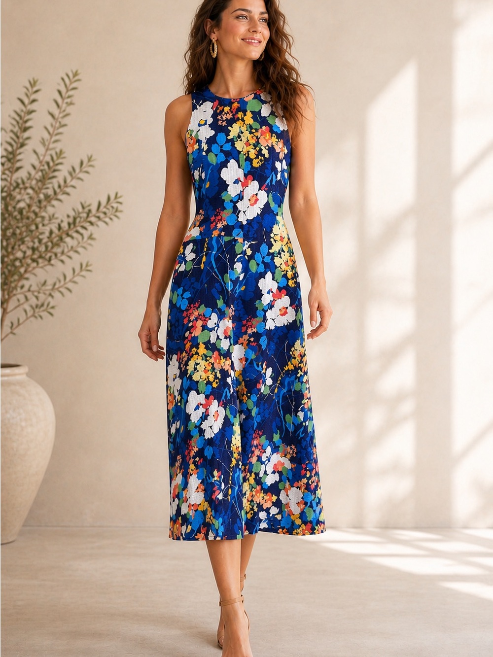 Banana Republic Floral Fit & Flare Dress Blue Multicolor Sleeveless Size 2